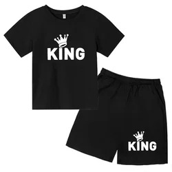 King Pattern Printed T Shirt Suits For Boy Girl Kids Summer Short Sve shorts Kid T-shirt ildren's Tee tops Set