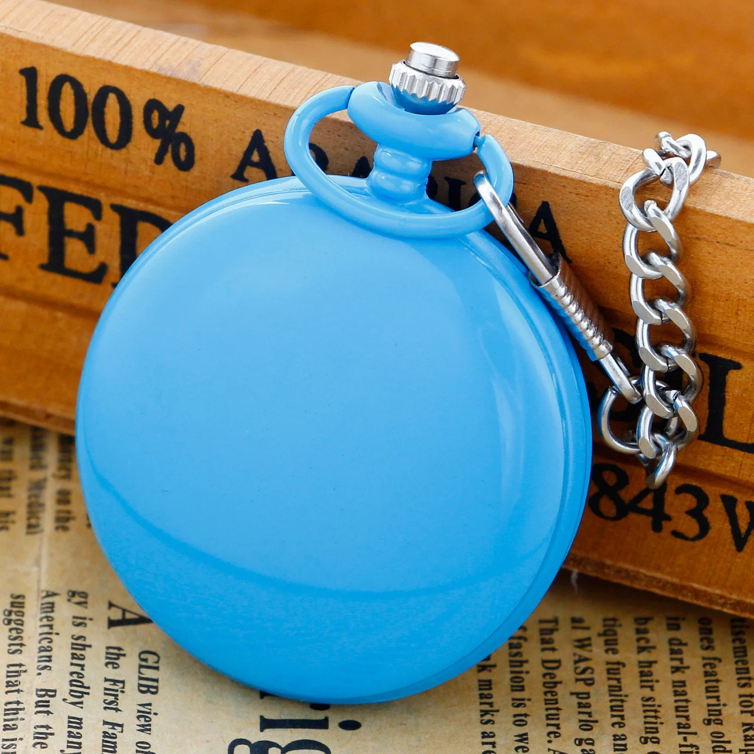 Sky Blue Vintage Quartz Pocket Watch Women's Necklace Jewelry Clothing Accessories 80cm Chain Art Collection reloj de bolsillo