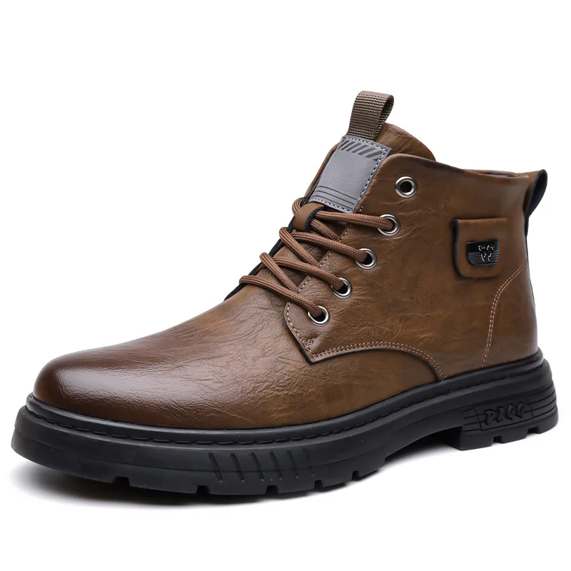 

Autumn Winter New Designer Ankle Boots for Men Fleece Keep Warm Leather Boots for Men Fashion Casual Lace Platform Shoes Man