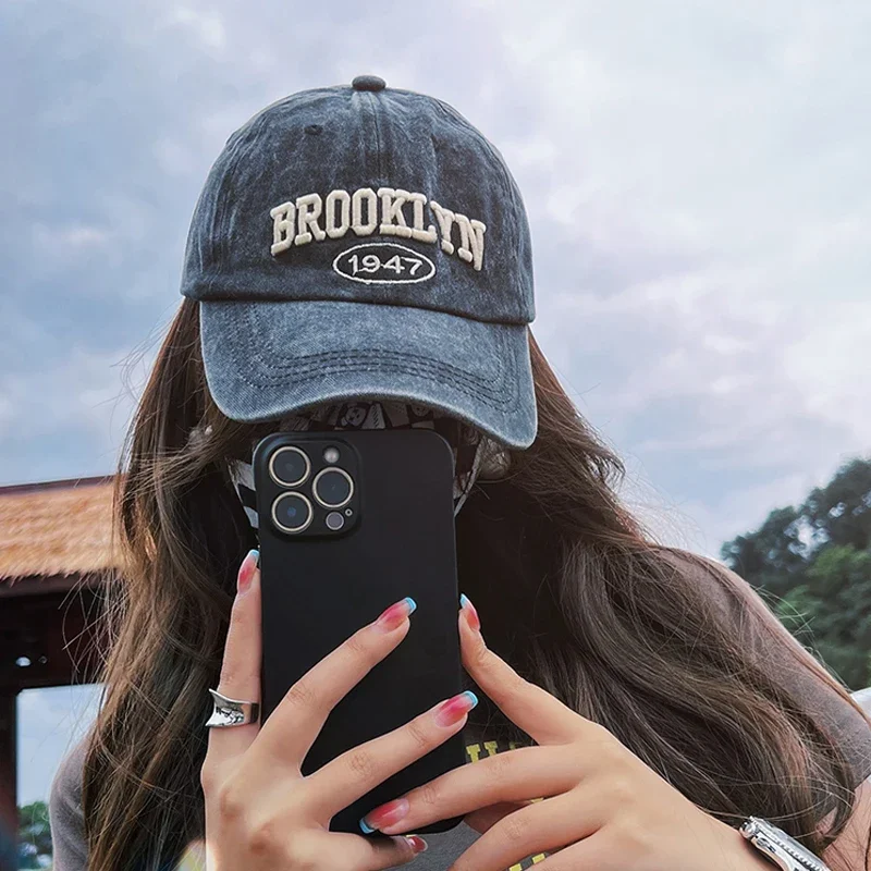 Großhandel New Letter Brook Baseballkappen für Damen und Herren, verstellbar, lässig, bestickt, gewaschene Baumwoll-Sonnenhüte, Unisex-Visierhüte