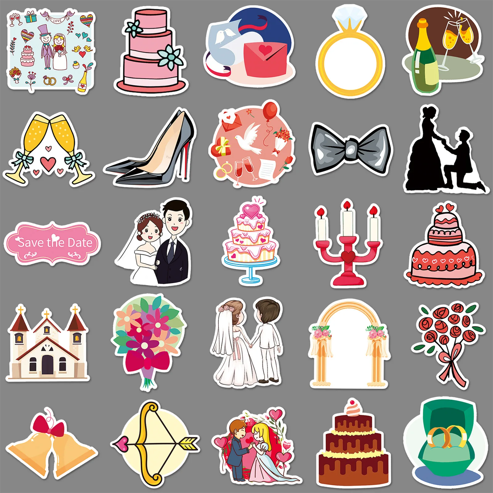 50PCS Wedding Graffiti Cartoon INS Style Sticker Waterproof Decal Fun DIY Scrapbook Motorcycle Helmet Water Cup Guitar Sticker