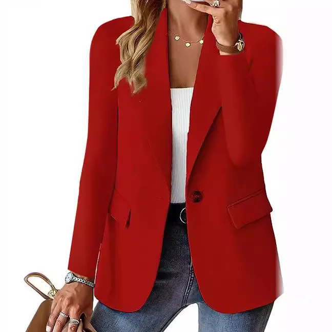 Women\'s Blazer Suit Long Sleeved Solid Color Notched Collar Suit Jacket Elegant Chic Office Lady Casual Fashion 2024 New