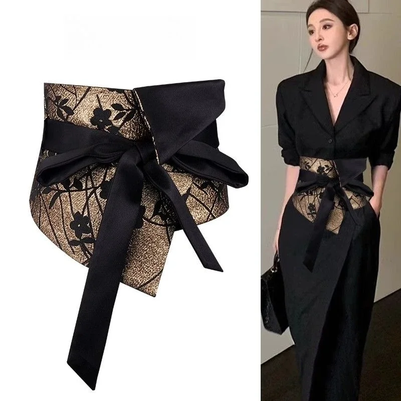 فاخر جديد النمط الوطني الصيني حزام الخصر الديكور ، خمر العرقية نمط 2025 أحزمة حزام عريض للنساء