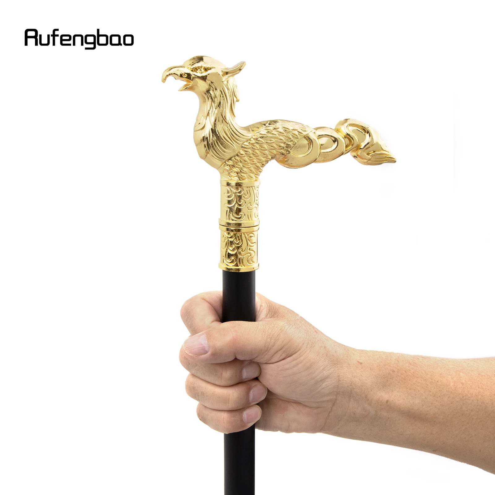 Golden Phoenix  Long Tail  Single Joint Walking Stick with Hidden Plate Self Defense Cane Plate Cosplay Crosier 93cm