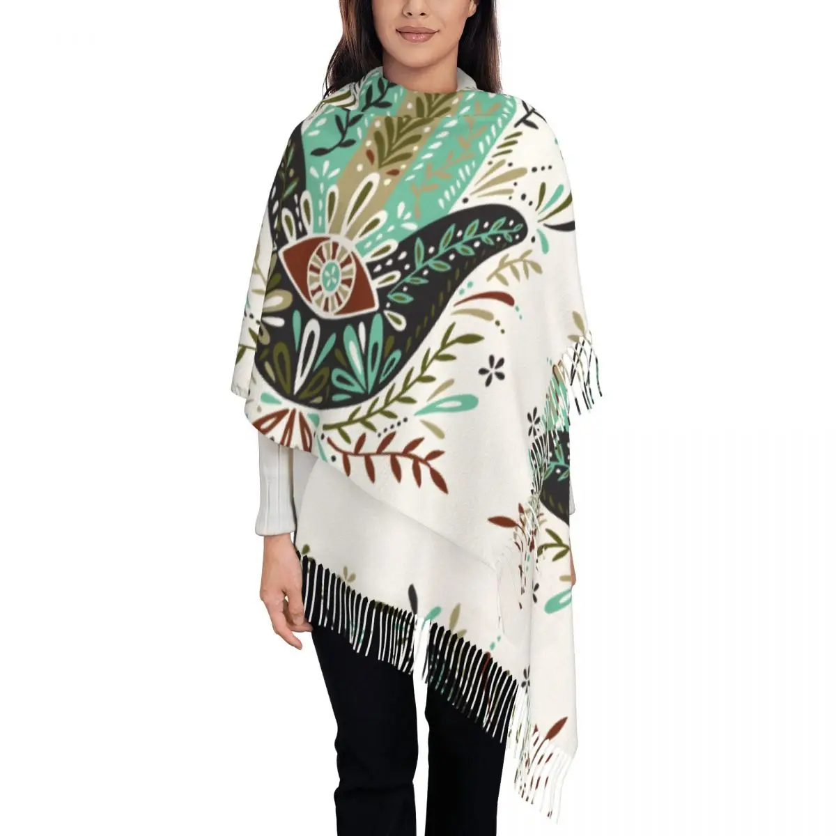 

Personalized Printed Hamsa Hand Earth Palette Mandala Scarf Women Men Winter Fall Warm Scarves Geometry Floral Boho Shawls Wraps