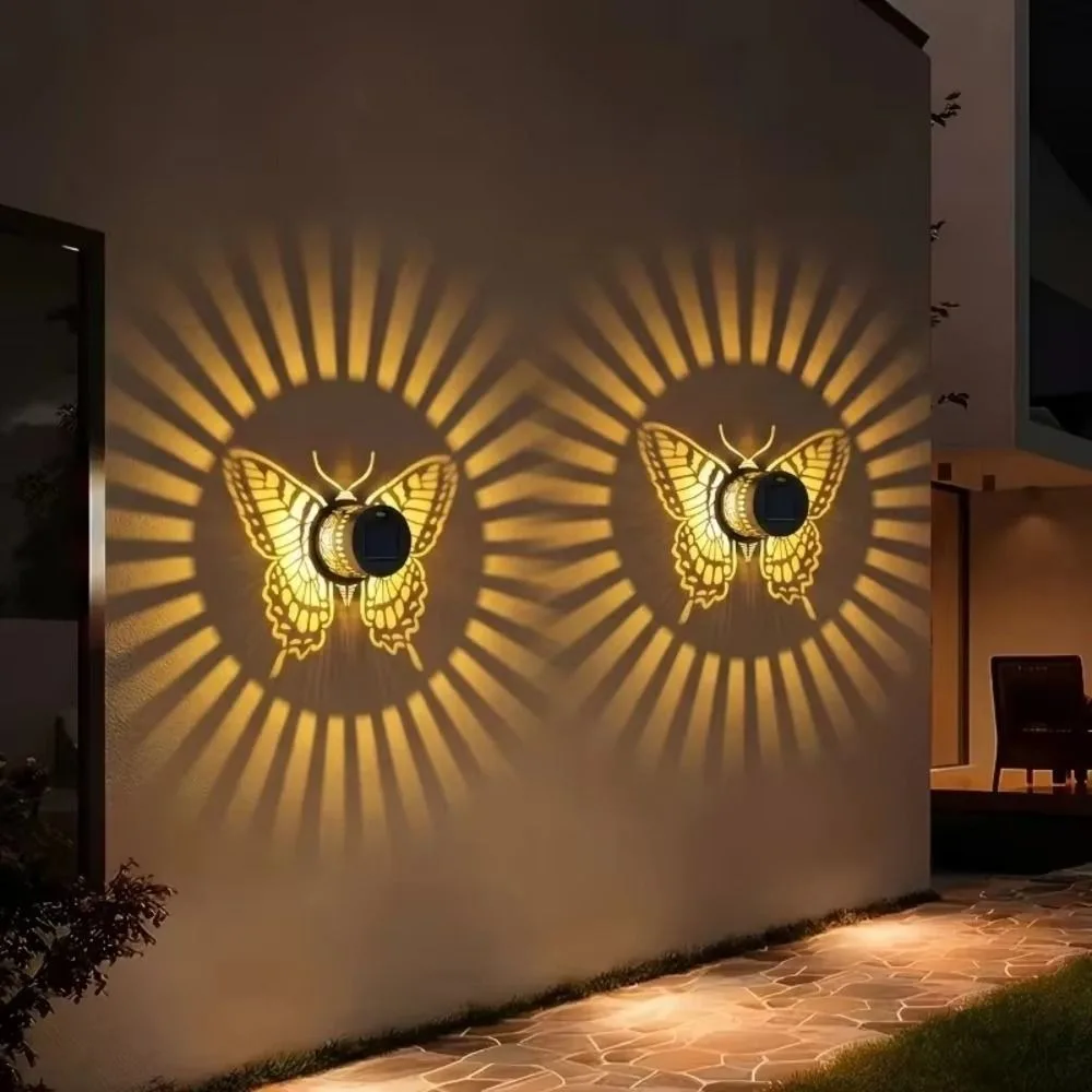 Mandalas Light Waterproof Solar Light Metal Butterfly Pattern Solar Wall Light Warm Light Iron Projection Lamp Pathway