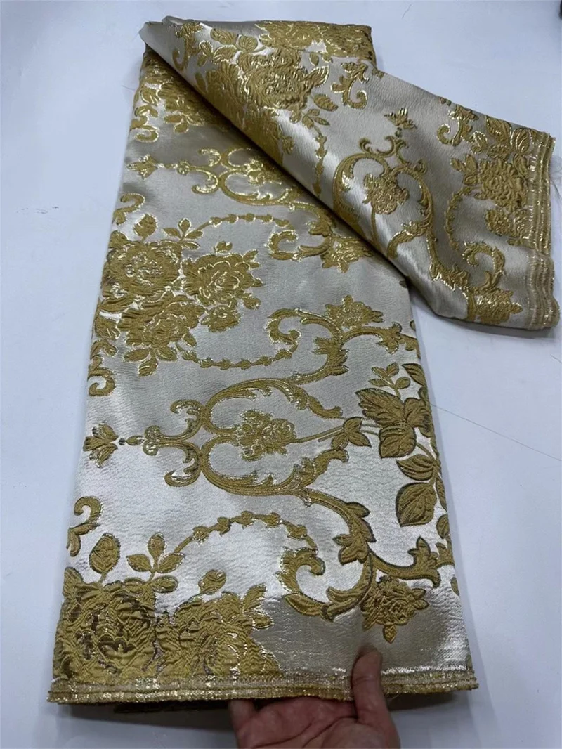 

Latest African Brocade Jacquard Fabric Nigerian Gilding Lace Floral Damask Material Brocard Tissu 5 Yards For Party Dress CB12