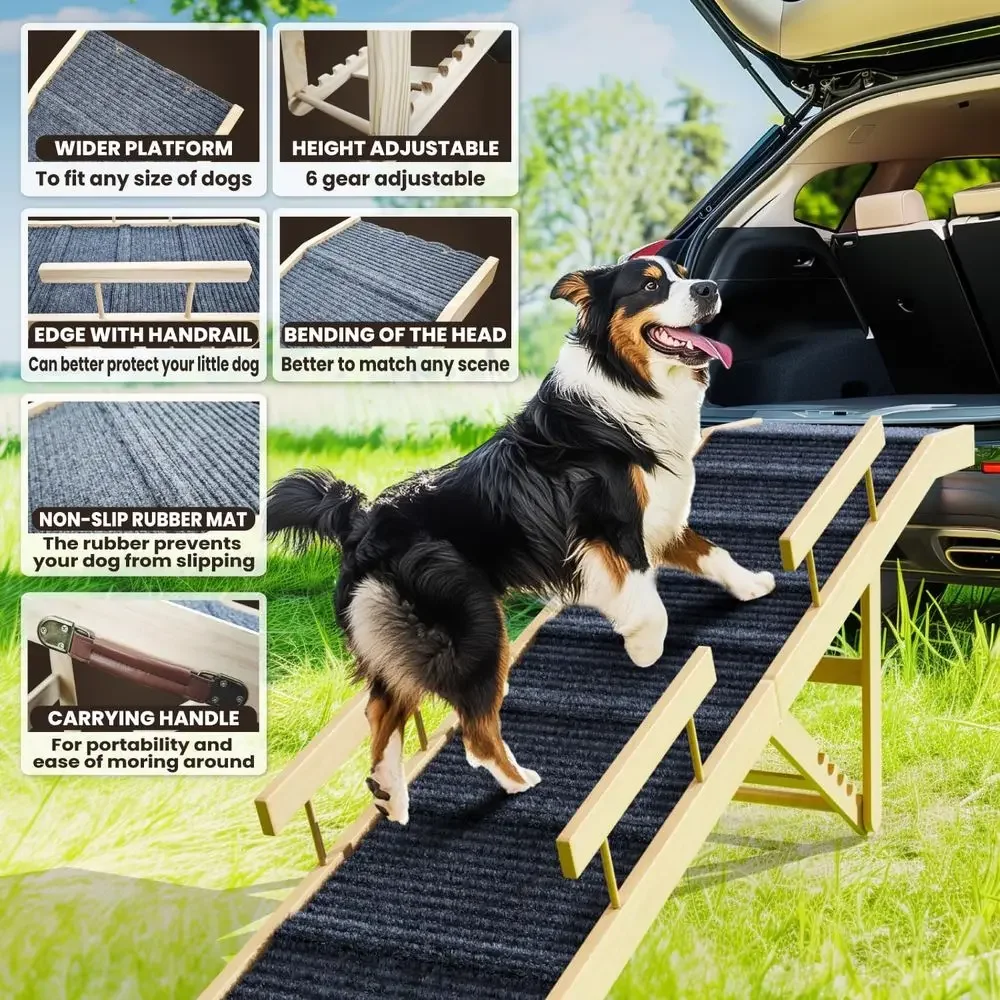 Adjustable Height Wooden Dog Bed for Extra Long 64 Dogs, 24-30 Height Range, Portable for Couch, Car, and Bed Access