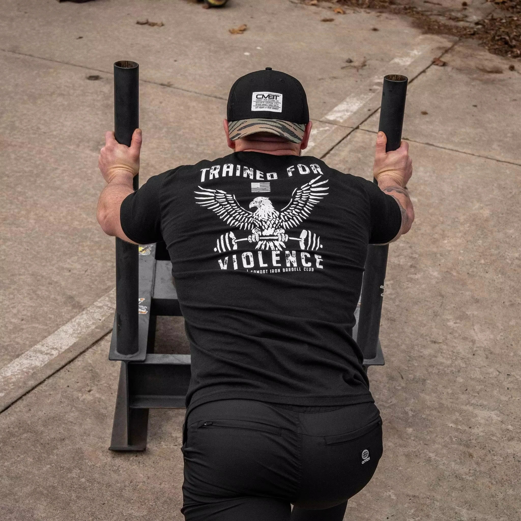 Vintage Distressed Bald Eagle Holding Weight and Slogan Two‑sided Print Unisex T‑shirt, Tough American Military‑gym Style Top