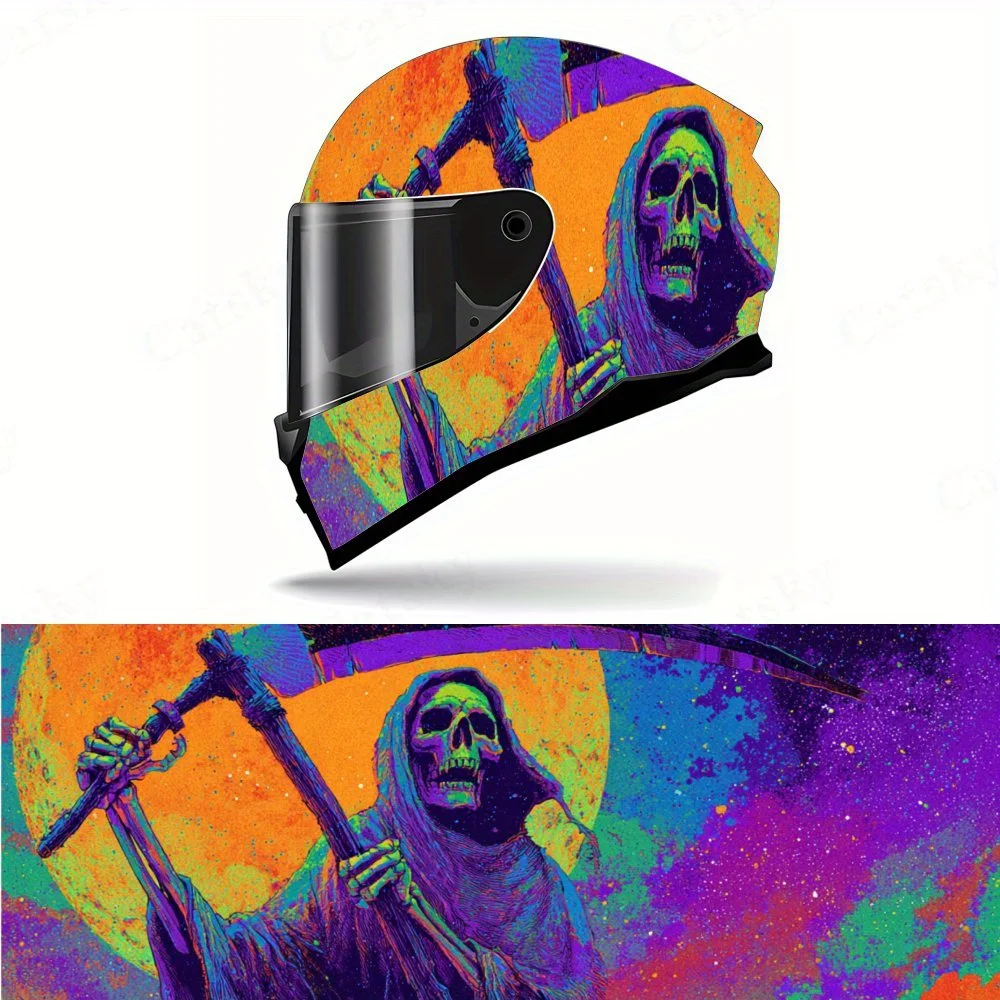 

Neon camouflage black robe skeleton motorcycle vinyl wraps helmet decal,self-adhesive waterproof helmet decoration,universal mot