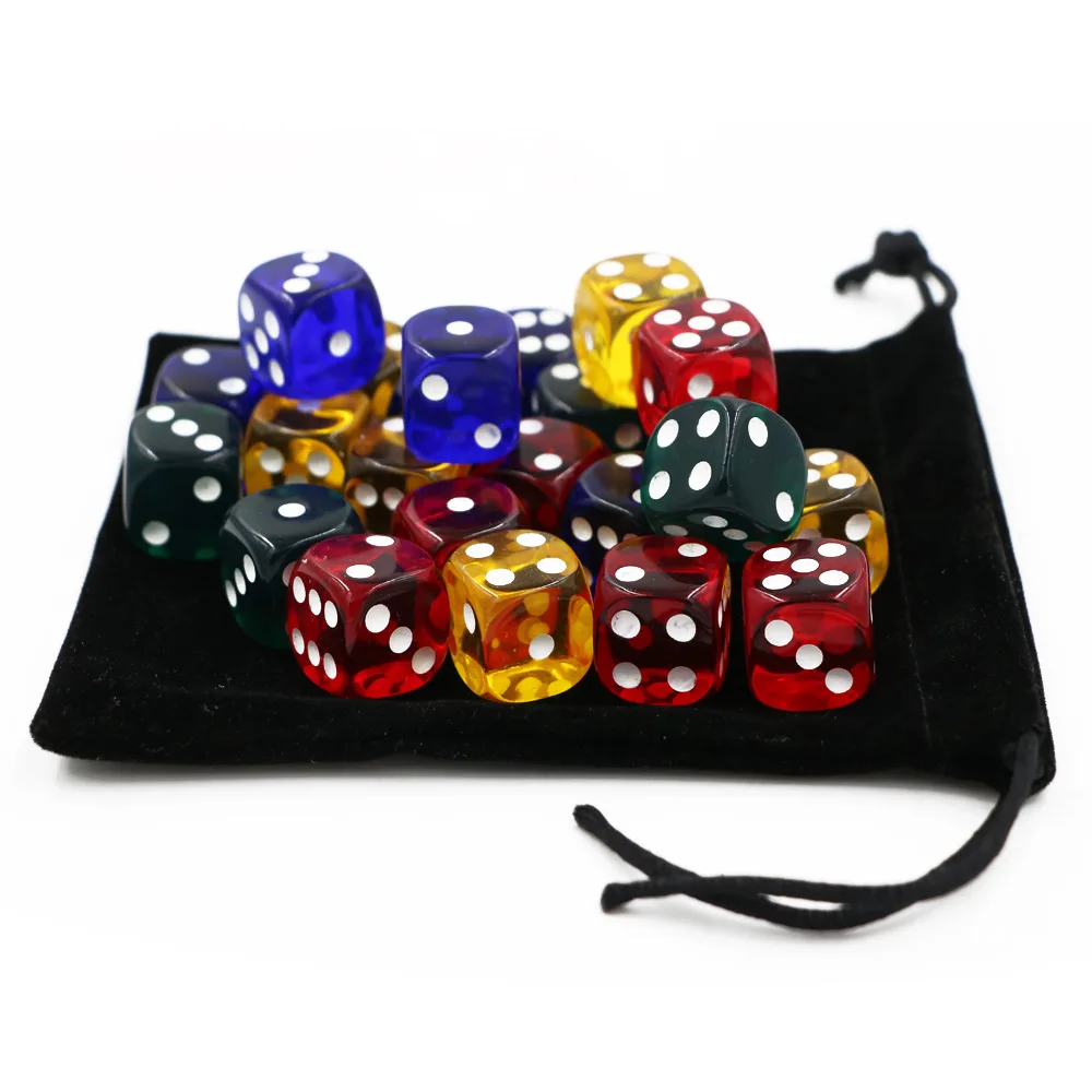 With bag Acrylic Dice 24Pcs Transparent Color 16mm White Point Dice Set Round Corner Four Color Hexahedron Table Games D6 Club