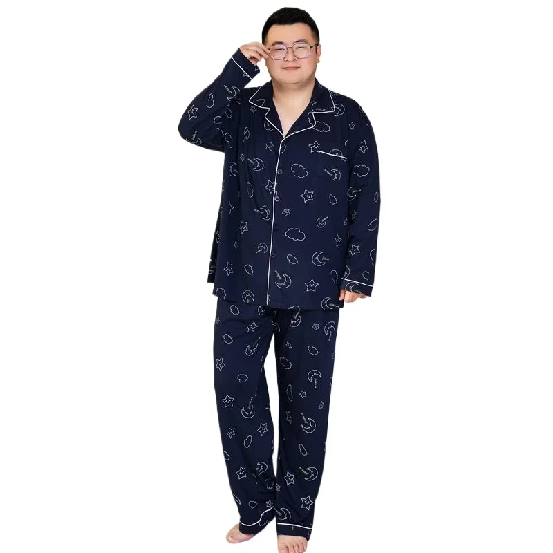 

Striking Fat Plus Size Cotton Pajamas Men Extra Large Size Spring 100% Cotton Dad Fat Man Long Sleeve Home Suit Sleepwear Sets