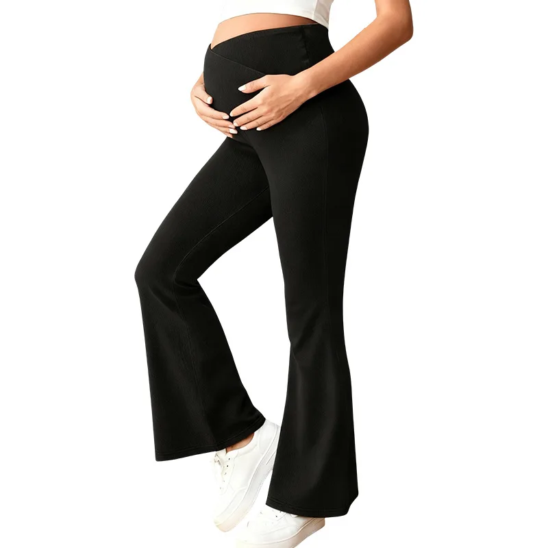Pregnant Women Casual Denim Pants Maternity Elastic High Waist Jeans Flared Trousers Spring Autumn Casual Pregnancy Clothing