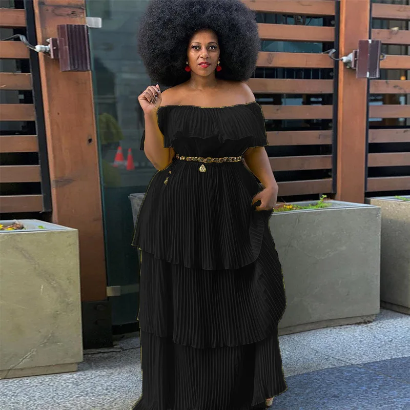 

2025 Chiffon Yellow Dressy Off-shoulder Open-back Slimming Long Dress Beach Vacation Elegant Folding Style Sleeveless Gown