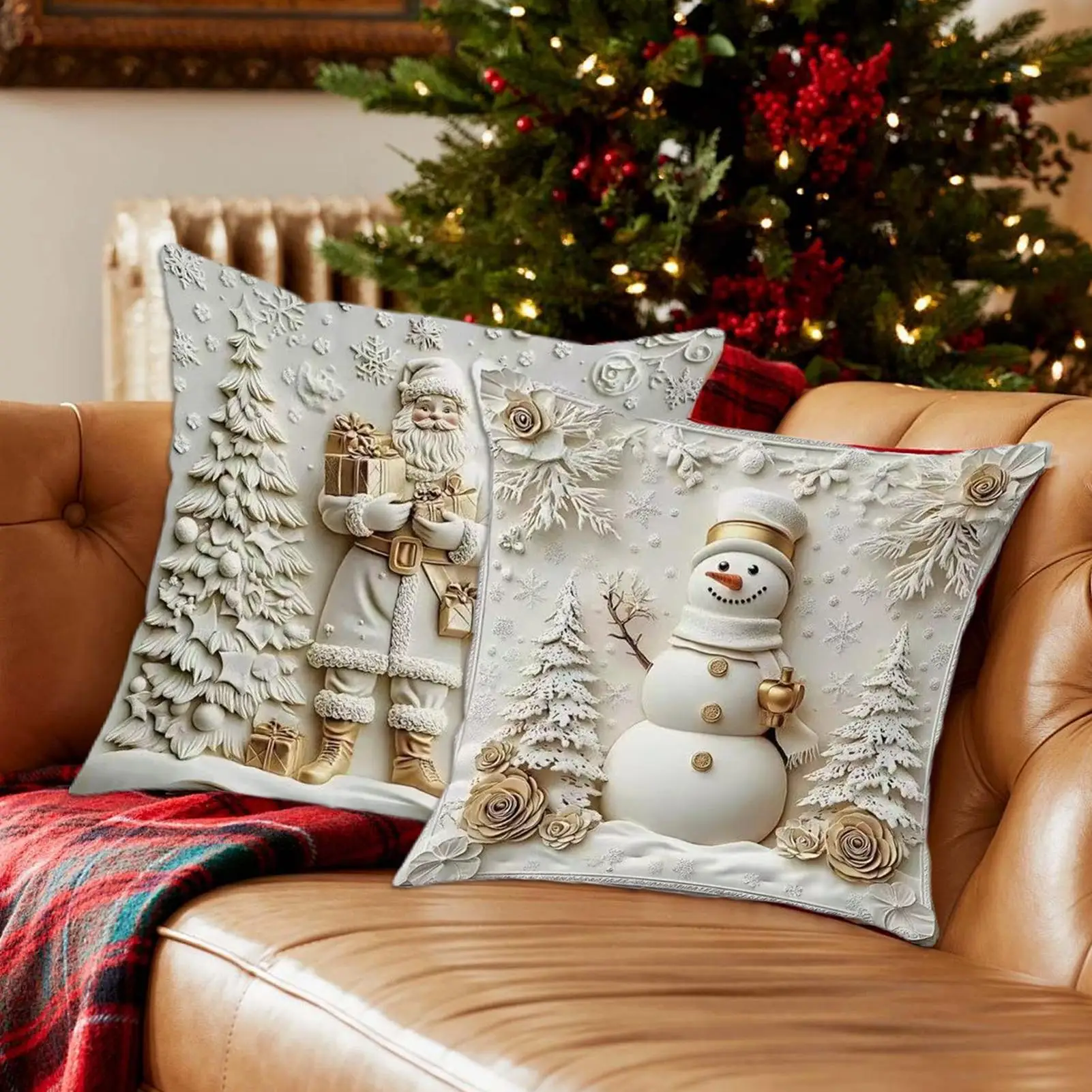 4 Pieces Christmas Pillow Covers 18x18 Inch Seasonal Decoration Holiday Sofa Cushion Cover for Bedroom Living Room Study Bed Car