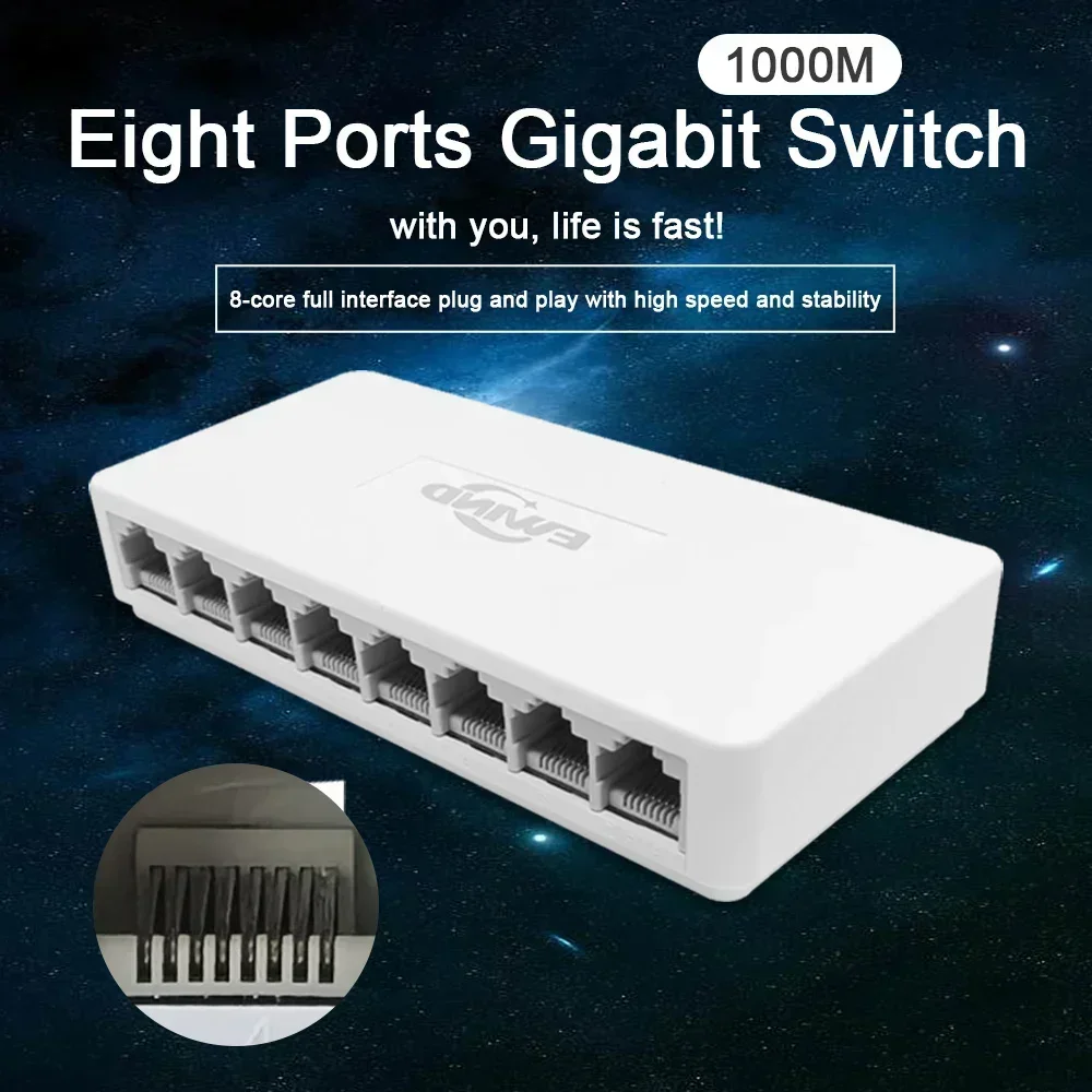 Ethernet Switch 10/100/1000Mbps 8 Ports Desktop Gigabit Network Switch Adapter Fast RJ45 Port Ethernet Switch Auto MDI/MDIX