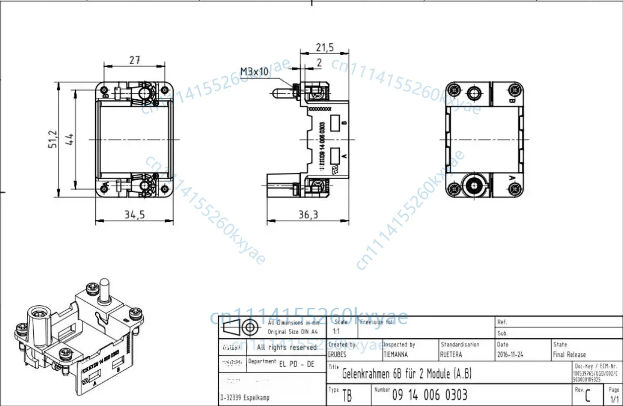 1pc 09140060303 han - modular module movable frame / for 2 modules accessories