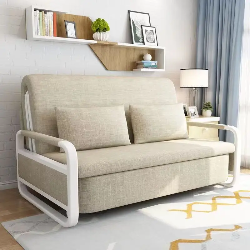 Foldable sofa bed dual-use solid wood double 1.5m single 1.2m push-pull small household multifunctional telescopic bed