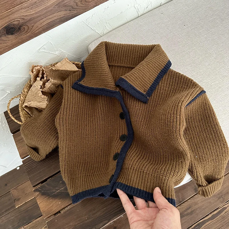 

Boys Woolen Sweater Crochet Cotton Windbreak 2023 Turtleneck Plus Thicken Autumn Winter Outwear Cardigan Warm Children's Clothin