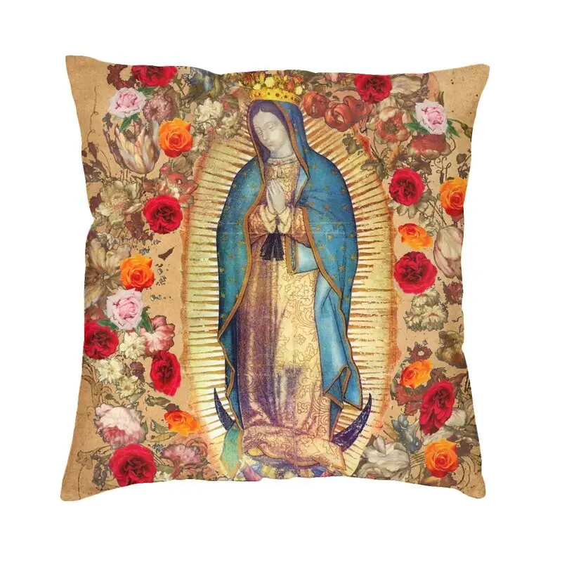Our Lady Of Guadalupe Virgin Mary Cushion Cover Sofa Home Decorative Catholic Mexico Poster Square Throw Pillow Cover 45x45cm