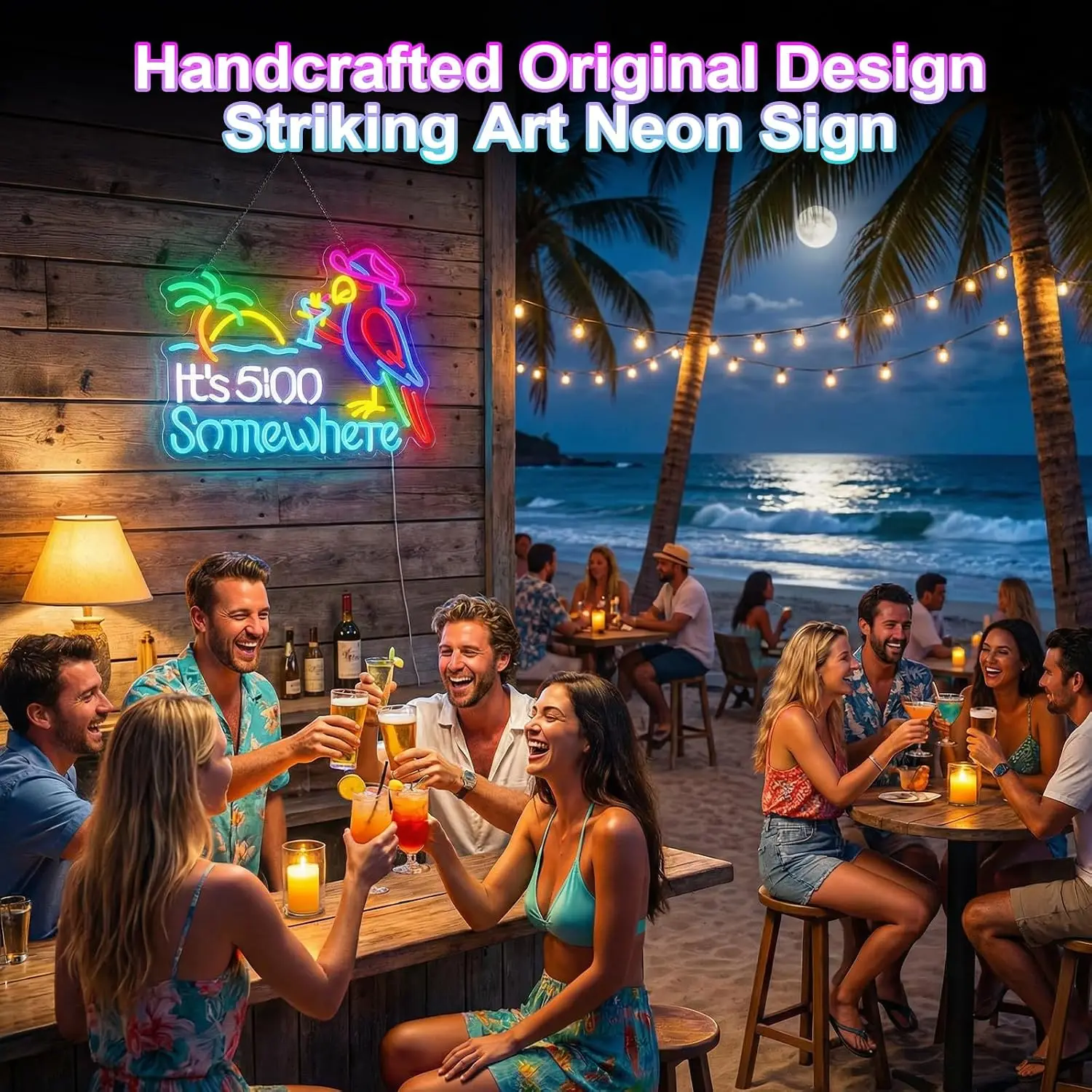 Tropical Parrot Palm Tree Beach LED Neon Sign USB Neon Light Wall Decor for Tiki Bar Home Man Cave Summer Party Wall Art Lamp