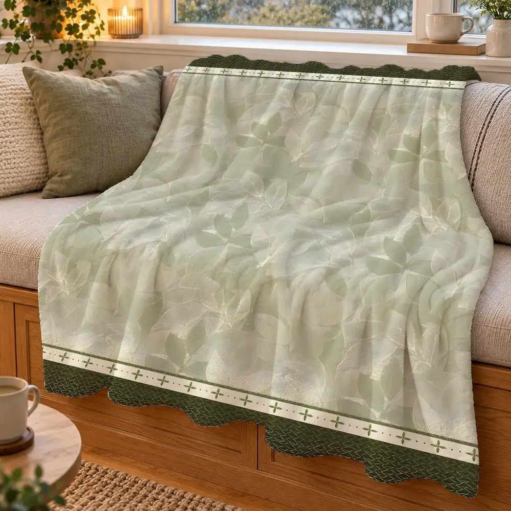 Vintage Green Floral Patterns Throw Double Sided Flannel Throw Blanket Soft Warm Washable Home Decor