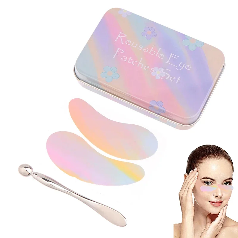 Reusable 1 Pair Eye Pads Silicone Stripe Lash Pads Eyelash Extension Super Sticky Under Eye Gel Patch With Massager Makeup Tools