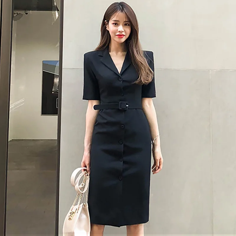 

2023 Summer Women Notched Neck Black Sheath Pencil Dress Fashion Slim Sexy OL Work Bodycon Dresses Office Business Vestidos