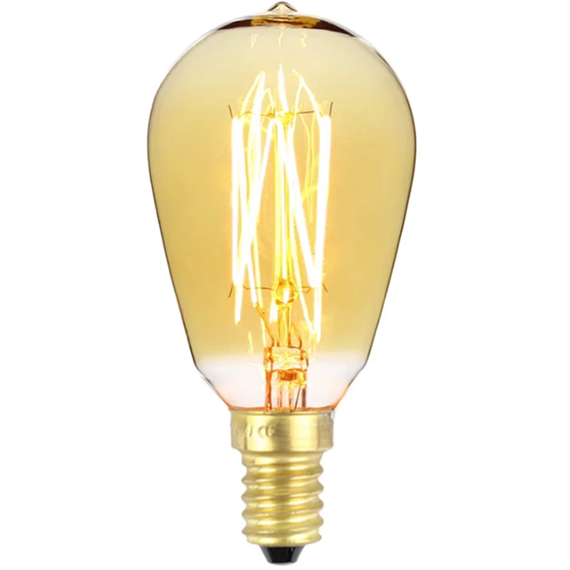 2 buah E14 sekrup kecil bohlam Edison Retro sumber Tungsten lampu kuning hangat 40W dapat diredupkan tanpa bohlam filamen strobo