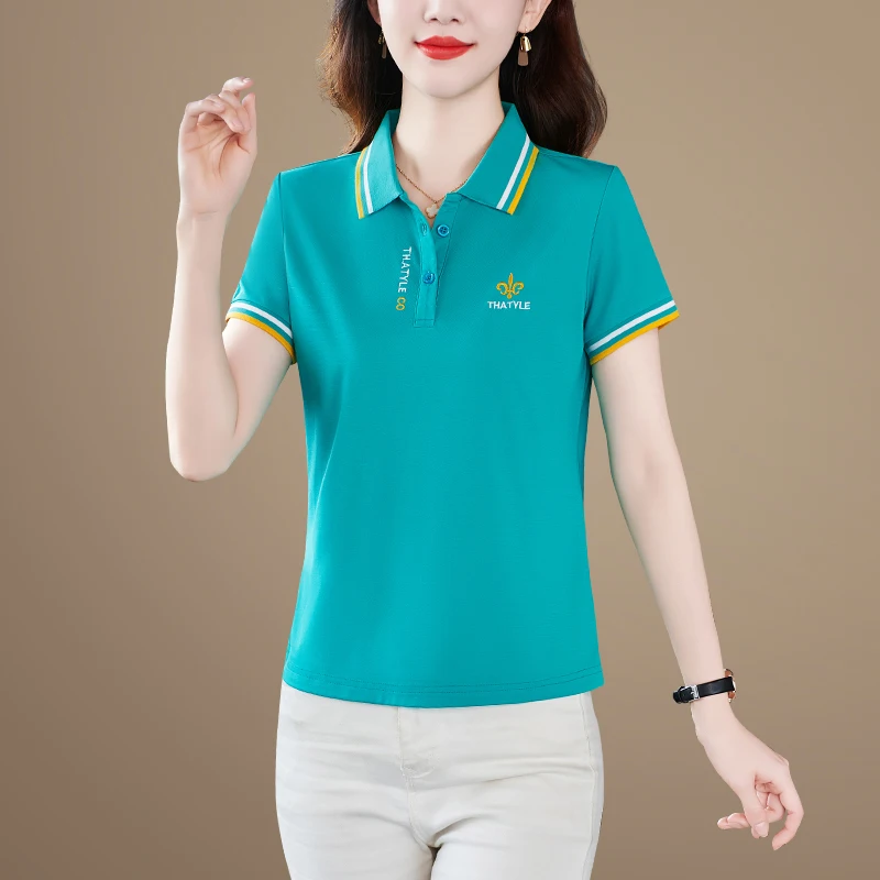 

Spor irt Women's Ice Silk ort Sve Long Sve Turn-down Collar T-irt Summer New Sle Faionable Top