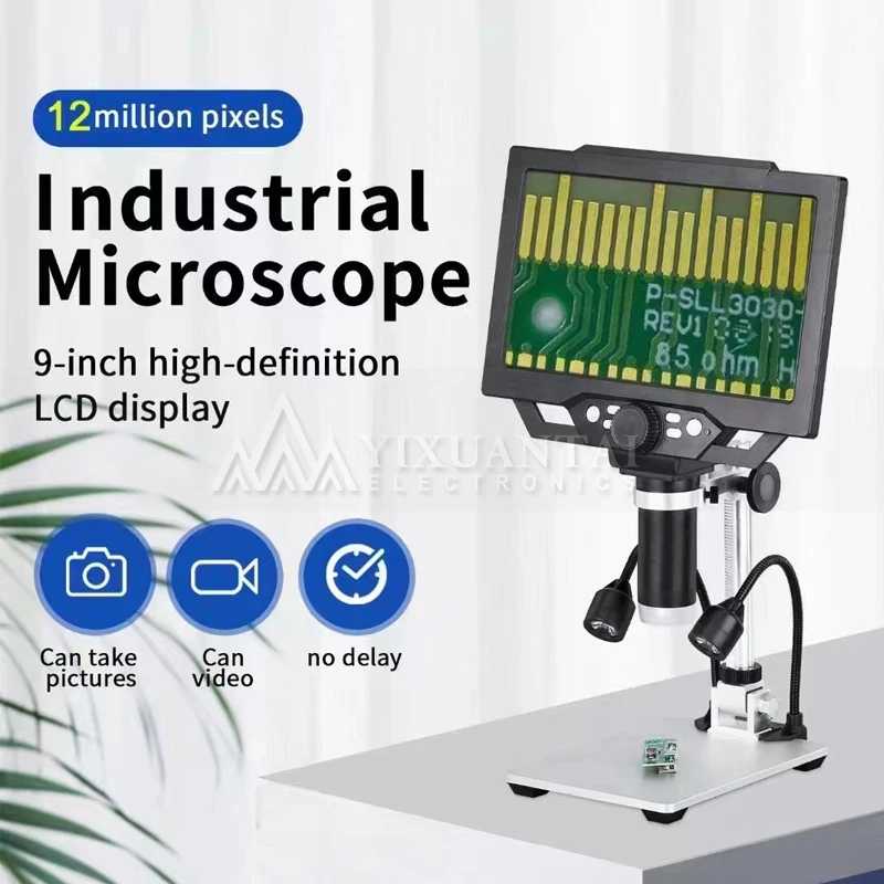 

9 Inch 1080P LCD Digital Microscope 50X-1600X Soldering Electronics Microscopes With LED Lights Support PC Computer