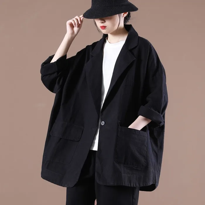 Lose Fit Mid-Länge Ein-Knopf Anzug Jaet für Frauen Frühling Herbst Koreanische Sle Casual Baumwolle Reine Farbe pendeln Sle