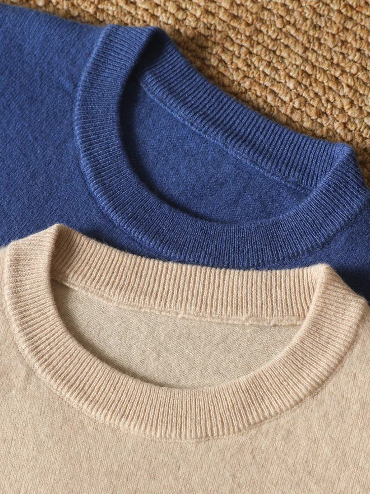 Chic Autumn Soft Warm Knitwear Fashion O-Neck Business Sweater 100% Merino Wool Casual Loose Solid Color Basic Tops