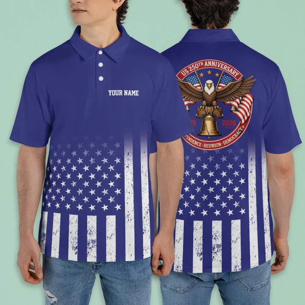 250 Years Of Freedom Polo Shirt For Dad, America Flag Eagle Liberty State Golf Shirt, Land Of The Free Home Of The Brave