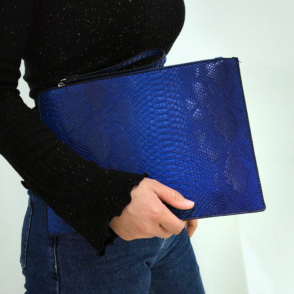 Oversized Women Clutches Fashion Snakeskin PU Leather Party Envelope Purse Bag Hand Strap Day Clutch with Card Holder