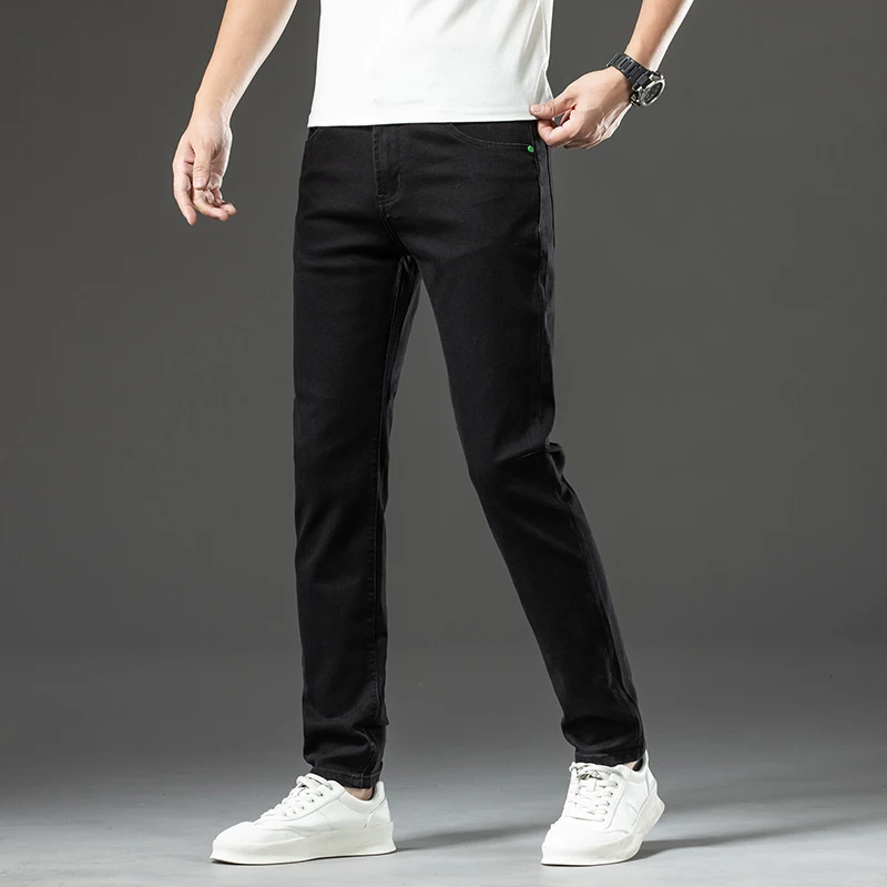 Black Jeans Men's Spring and Autumn Slim Straight 2024 New Fashion Simple Street Versatile Trendy Trousers