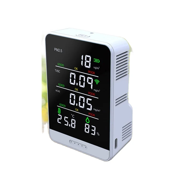 Smart home air quality monitor indoor air quality monitoring 5 in1 temperature and humidity TVOC HCHO PM2.5 monitor