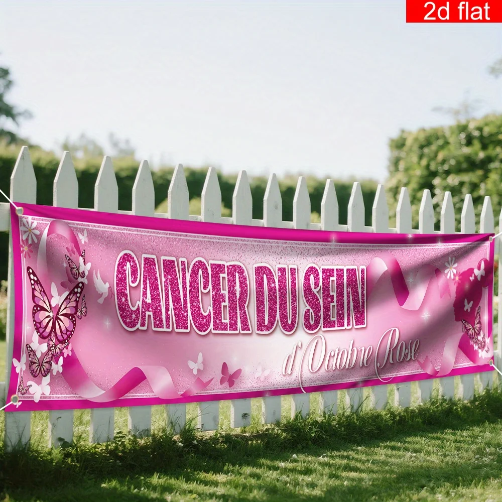 Pink Ribbon Breast Cancer Awareness Banner - Single Piece Love Hope Strength Courage Yard Garden Fence Indoor Outdoor