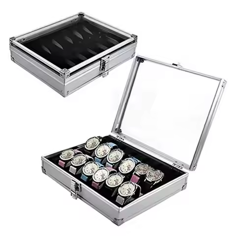 Useful Aluminium Watches Box 6/12 Grid Slots Jewelry Watches Display Storage Box Square Case Suede Inside Rectangle Watch Holder