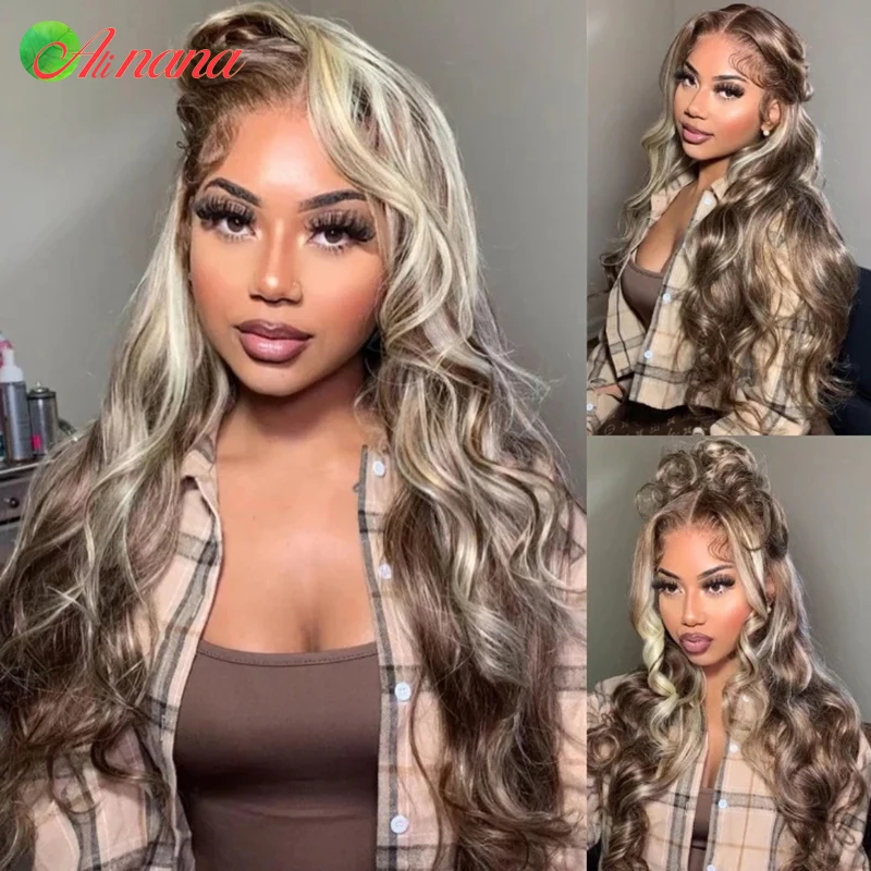 Ash Blonde Balayage Highlight Colored Brazilian Body Wave Human Hair Wig 13×4 Lace Frontal Wig Brown with Blonde 6×4 Closure Wig