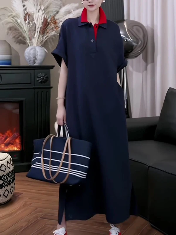 

High Quali mat Retro T-irt Dr Korean Sle Summer Long Skirt Lazy Women's Clothing Gtuq2025 Age Reduction Trend