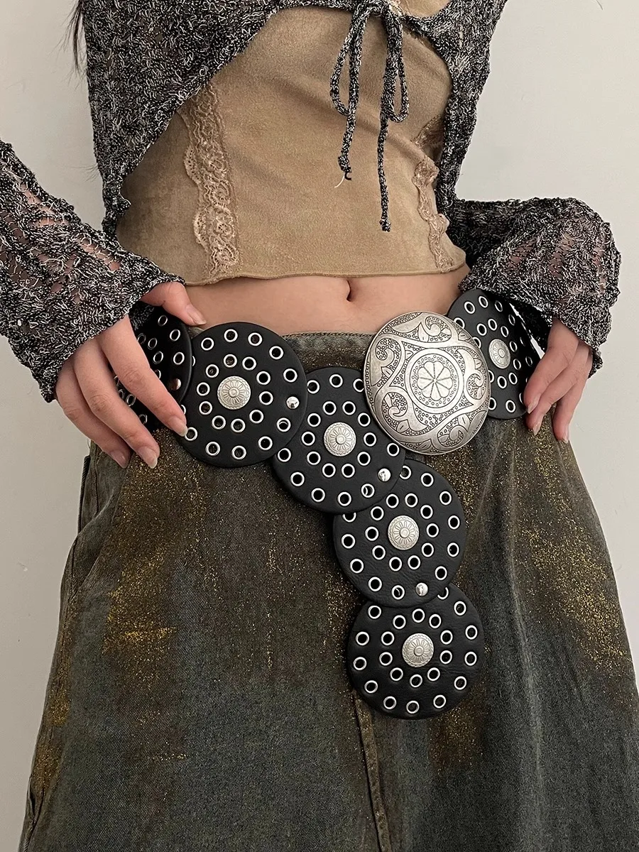Adorno de cinturón de viento de Europa y Estados Unidos con faldas con accesorios exagerados 2024 nuevo cinturón ancho mujer N Retro Fash