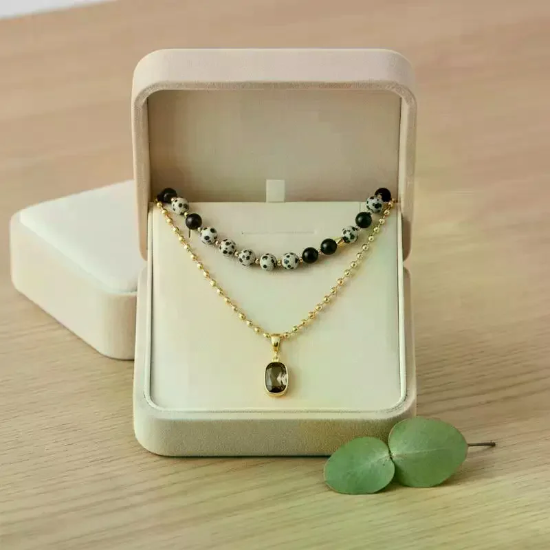 1/2 Set Retro Black Stone Bead Double Layer Necklace Non-fading Fashion Jewelry for Women Dating Gathering Wear