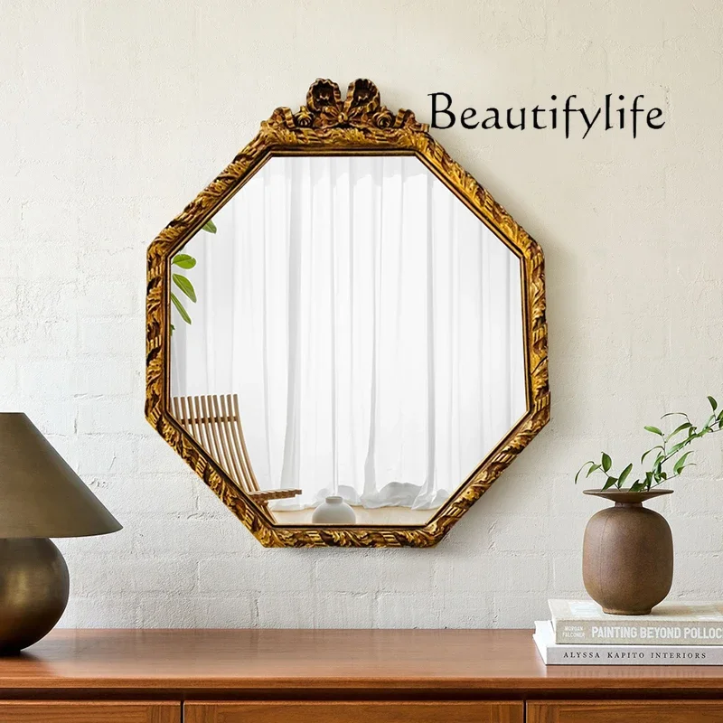 Q French retro polygonal vanity mirror wall hanging American home living room decoration bathroom bathroom mirror