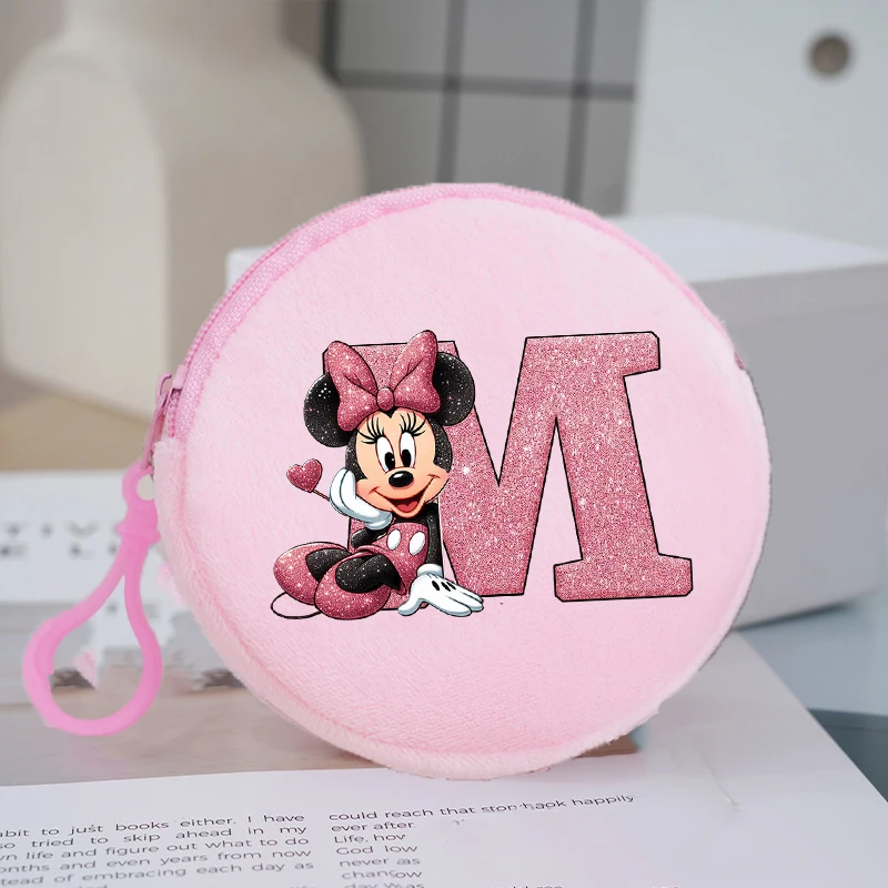 ديزني ميكي ميني ماوس جولة محفظة للعملة أنيمي مطبوعة رسالة محافظ الأطفال صغيرة سستة تخزين أكياس مفتاح كيس مزموم هدية