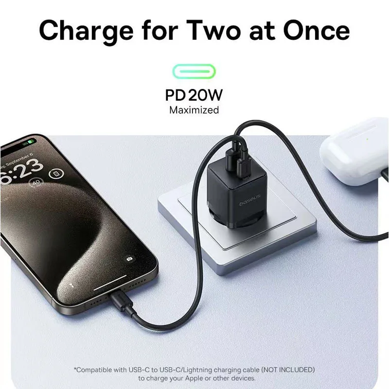 Baseus 20W EU Fast Charger USB C Power Adapter for iPhone 17 14 13 Pro Max Quick Charge Plug