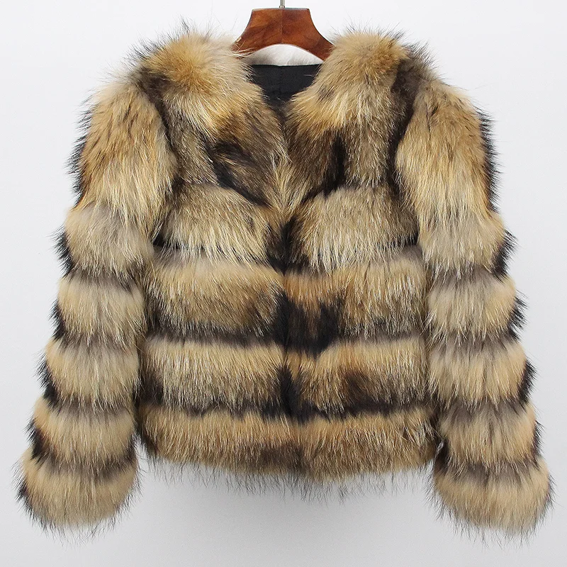 Real Fox Fur Coat Winter Jacket Women Natural Fox Fur Raccoon Outerwear O-neck Thick Warm Luxury Female Streetwear New Fashion