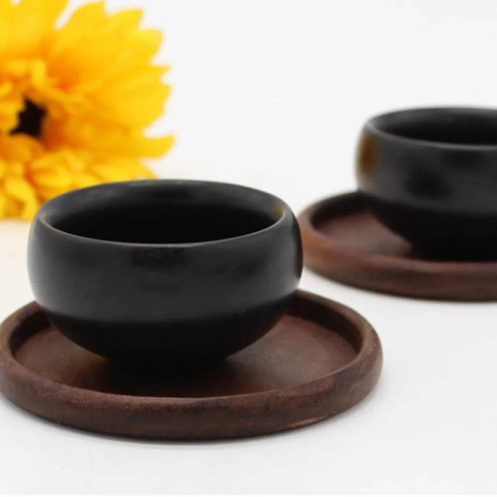 2Pcs Wooden Cup Holder Coasters Black Walnut Natural Wood Heat Resistant Non Slip Round Square Groove Placemat for Home Tea