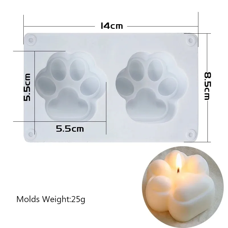 2Holes Cat Paw Candle Silicone Mold for DIY Cute Aromatherapy Candle Soap Making Mould Cute keychain Resin Molds Home Decoration