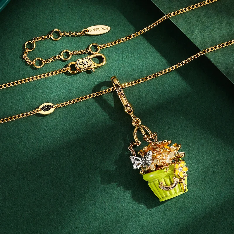 Bracelet Hand String Sweet And Fresh Enamel Glazed Green Flower Pot Pendant With Diamond Butterfly Color Flower Letter Basket